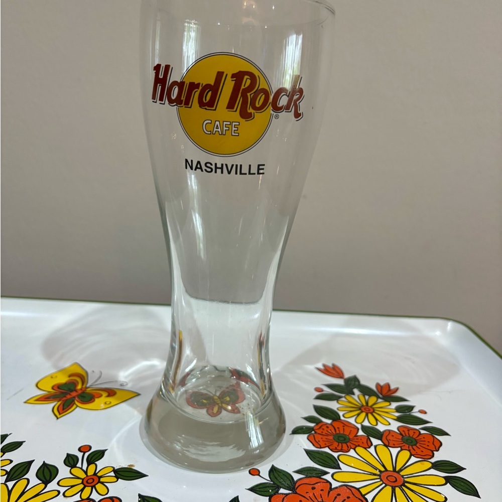 Hard Rock Cafe Clear Pint Glasses with Yellow and Brown Logo (Set) - Picture 7 of 9